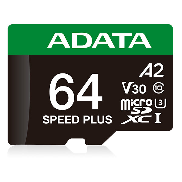 Micro Secure Digital ADATA SPEED PLUS microSDXC/SDHC UHS-I U3 V30 64GB Clase 10 (A2) - lectura /escritura hasta 180/160(MB/s). UD64GUI3V30A2SP-RA1 Micro Secure Digital ADATA SPEED PLUS microSDXC/SDHC UHS-I U3 V30 64GB Clase 10 (A2) - lectura /escritura hasta 180/160(MB/s). UD64GUI3V30A2SP-RA1
